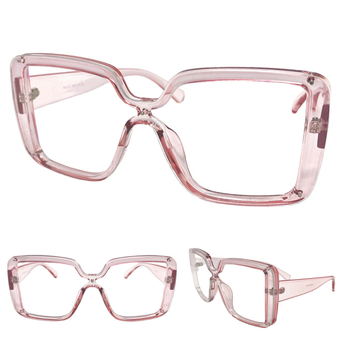 Oversized Modern Retro Style Clear Lens EYEGLASSES Large Pink Frame 89390