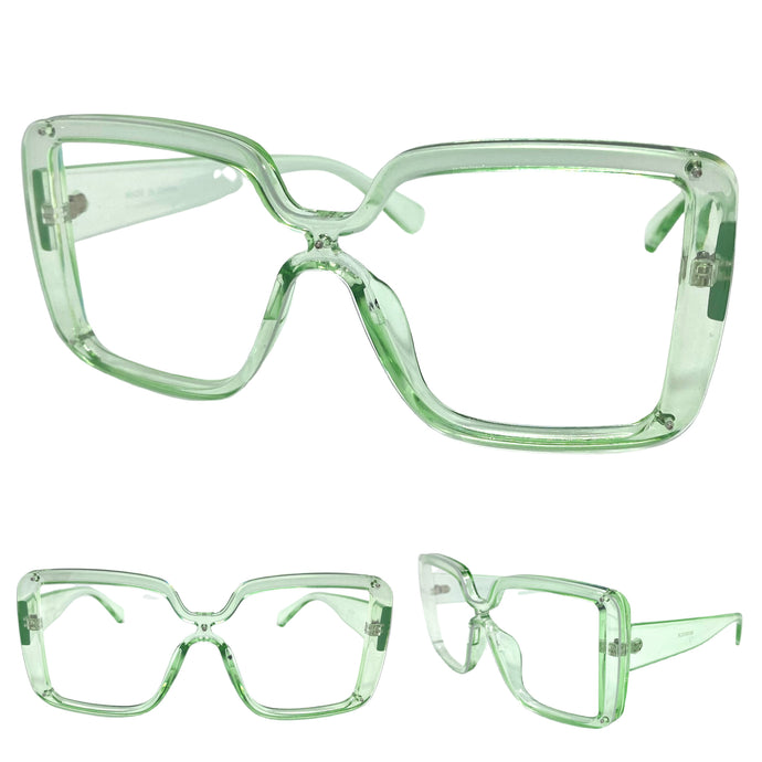 Oversized Modern Retro Style Clear Lens EYEGLASSES Large Green Frame 89390