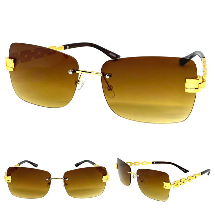 Classy Elegant Modern Contemporary SUNGLASSES Gold Rimless Frame 10864