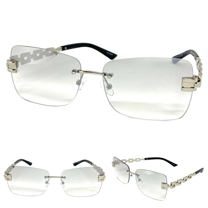 Classy Elegant Modern Contemporary SUNGLASSES Silver Rimless Frame 10864