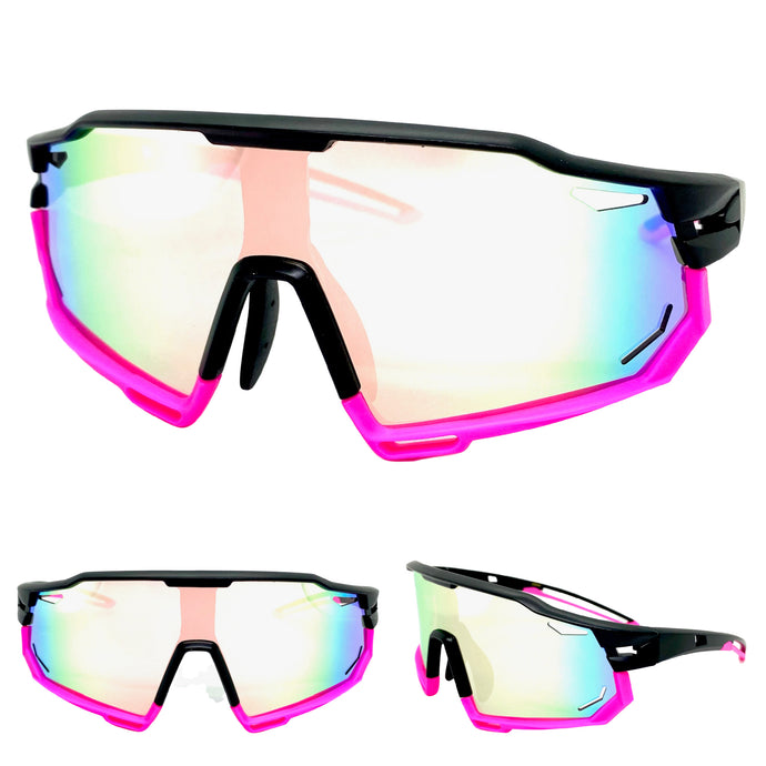 Oversized Retro Sporty Wrap Around Style SUNGLASSES Large Black & Neon Green Frame BP0182