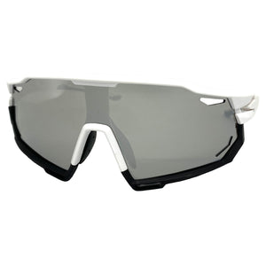 Oversized Retro Sporty Wrap Around Style SUNGLASSES Large White & Black Frame BP0182