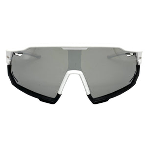 Oversized Retro Sporty Wrap Around Style SUNGLASSES Large White & Black Frame BP0182