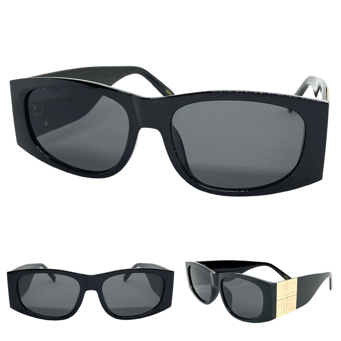 Classic Vintage Retro Style SUNGLASSES Thick Black Frame 30452