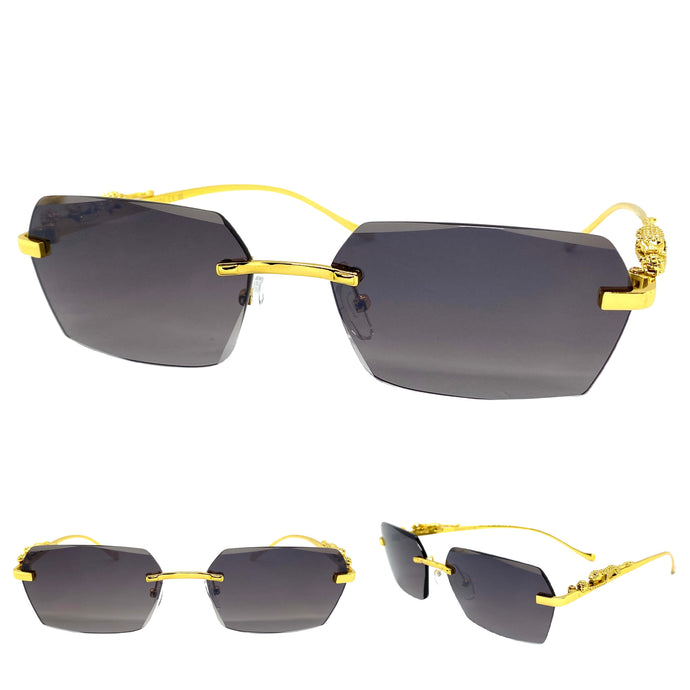 Classy Elegant Modern Contemporary Style SUNGLASSES Gold Rimless Frame 4055