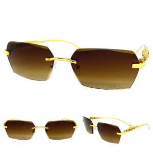 Classy Elegant Modern Contemporary Style SUNGLASSES Gold Rimless Frame 4055