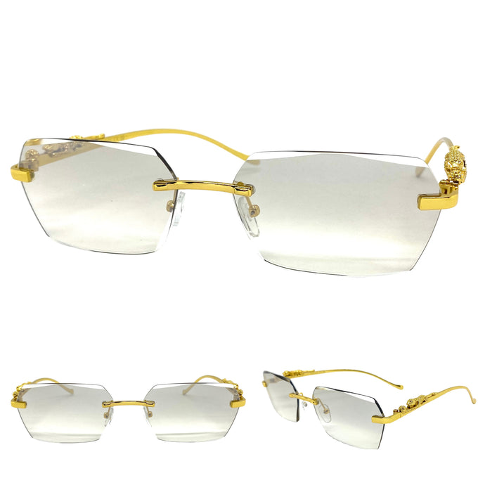 Classy Elegant Modern Contemporary Style SUNGLASSES Gold Rimless Frame 4055