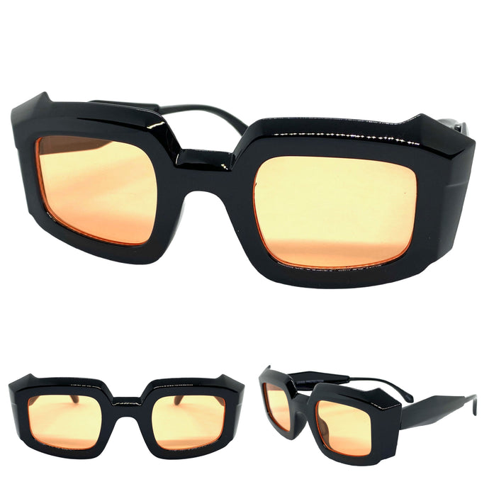 Classic Vintage Retro Style SUNGLASSES Black Frame with Orange Lens 80402