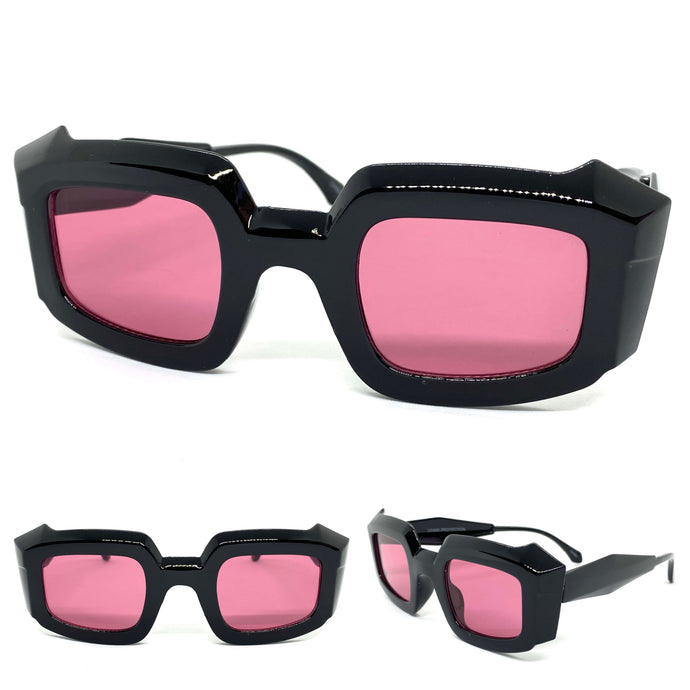 Classic Vintage Retro Style SUNGLASSES Black Frame with Magenta Lens 80402