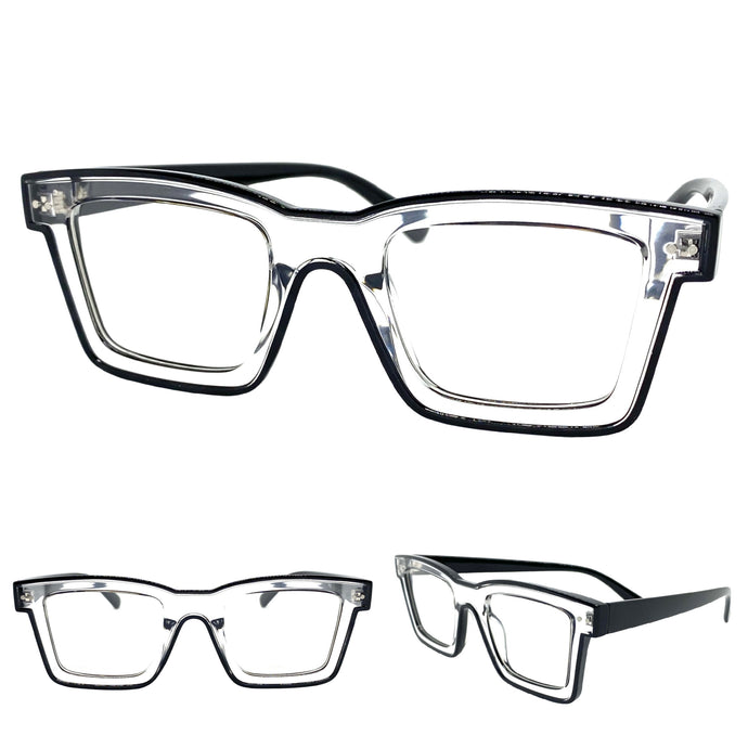 Classic Vintage Retro Style Clear Lens EYEGLASSES Black Optical Frame - RX Capable 5202