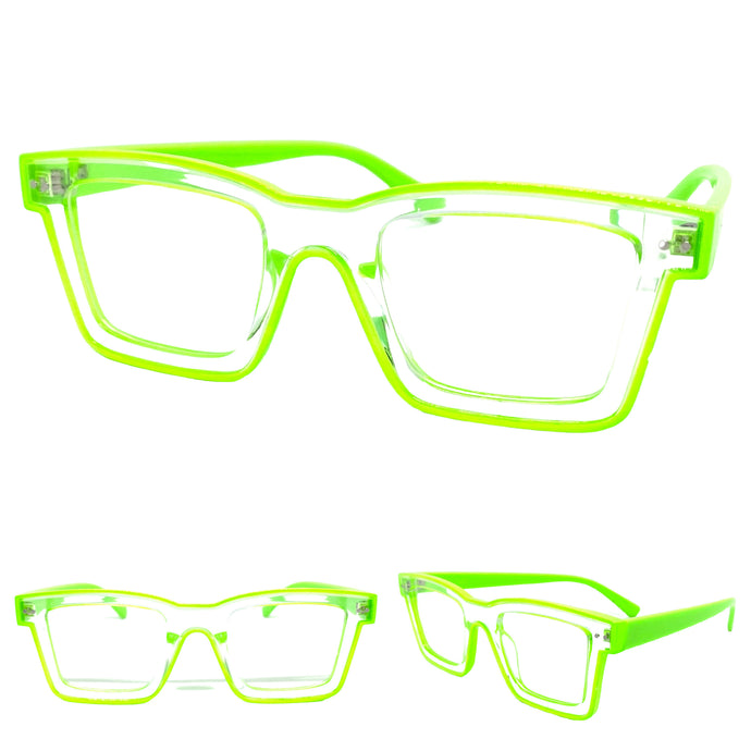 Classic Vintage Retro Style Clear Lens EYEGLASSES Neon Green Optical Frame - RX Capable 5202