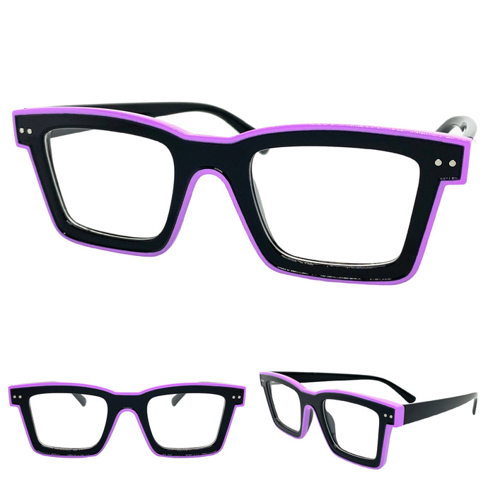 Classic Vintage Retro Style Clear Lens EYEGLASSES Black & Purple Optical Frame - RX Capable 5202