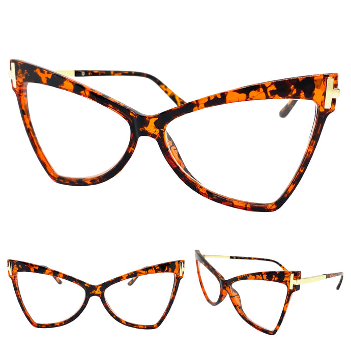 Oversized Retro Cat Eye Style Clear Lens EYEGLASSES Large Tortoise Optical Frame - RX Capable 1350