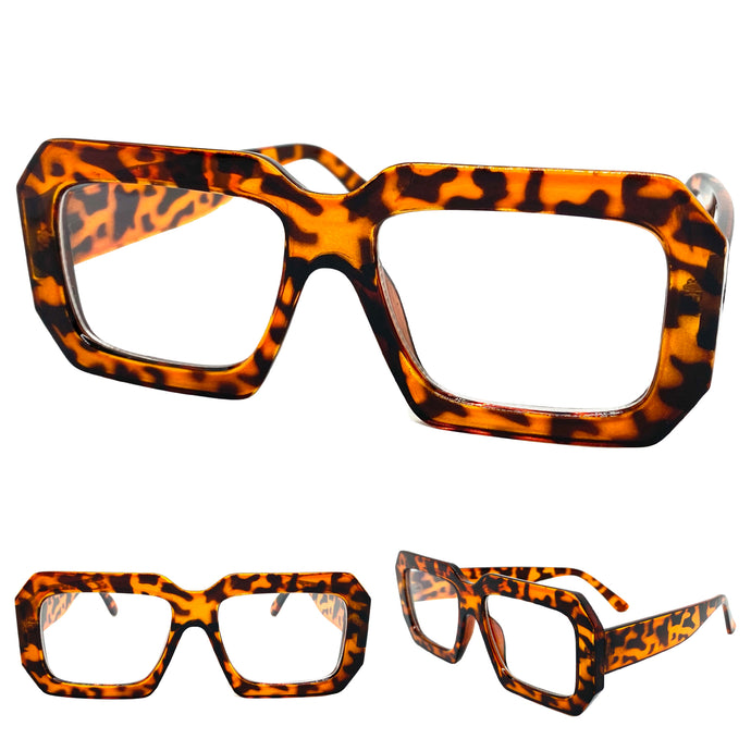 Oversized Vintage Retro Style Clear Lens EYEGLASSES Large Thick Tortoise Optical Frame - RX Capable 81132