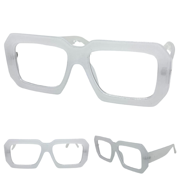 Oversized Vintage Retro Style Clear Lens EYEGLASSES Large Thick White Optical Frame - RX Capable 81132