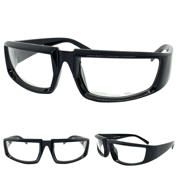 Sporty Wrap Around Modern style Clear Lens EYEGLASSES Black Frame 81113