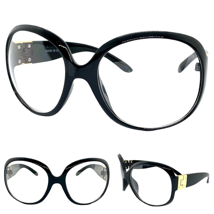 Oversized Vintage Retro Style Clear Lens EYEGLASSES Large Black Frame 89393