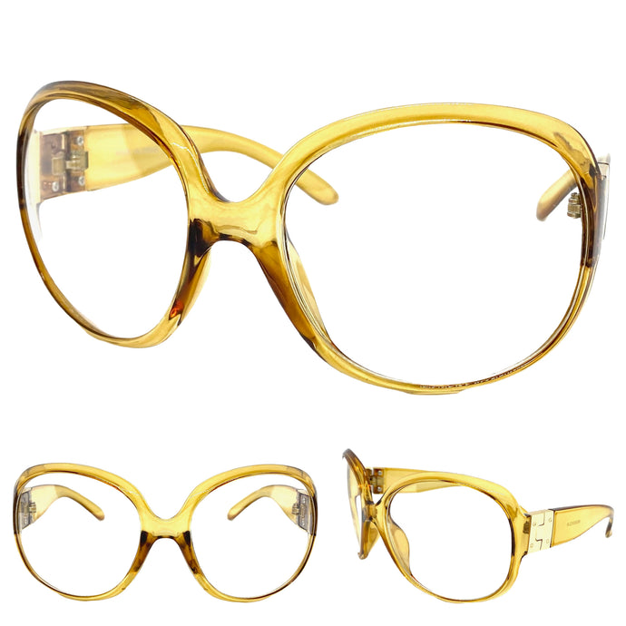 Oversized Vintage Retro Style Clear Lens EYEGLASSES Large Champagne Frame 89393