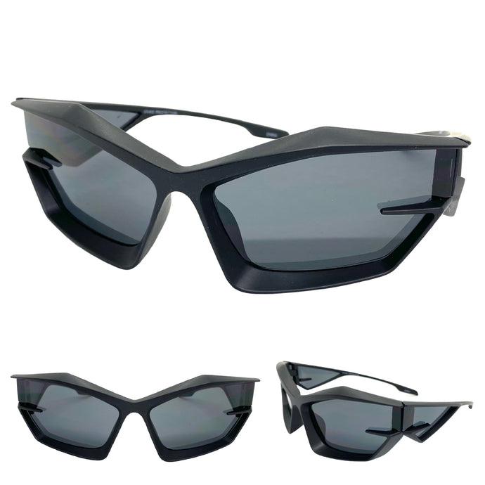 Oversized Modern Futuristic Sporty Wrap SUNGLASSES Large Black Frame 80418