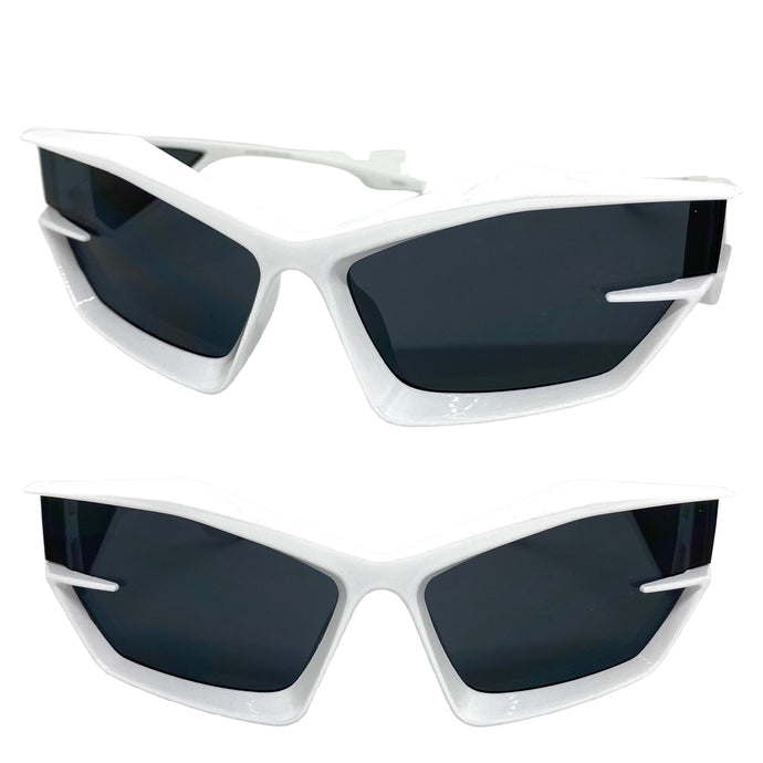 Oversized Modern Futuristic Sporty Wrap SUNGLASSES Large White Frame 80418