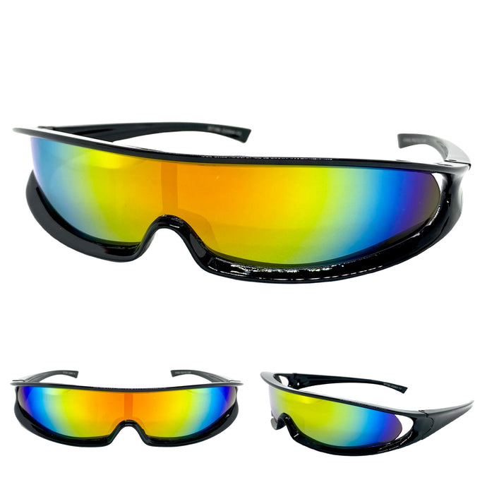 Modern Futuristic Robotic Cyclops Shield Style Party SUNGLASSES - Black Frame ST156