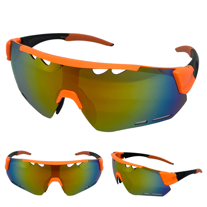 Oversized Sporty Wrap Around Style SUNGLASSES Large Neon Orange & Black Frame BP0201