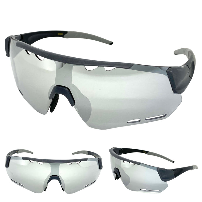 Oversized Sporty Wrap Around Style SUNGLASSES Large Gray & Black Frame BP0201
