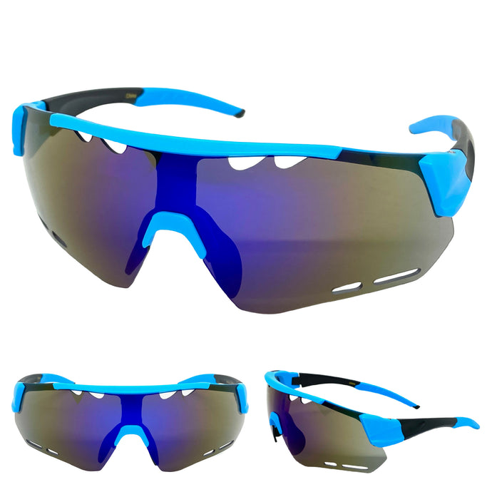 Oversized Sporty Wrap Around Style SUNGLASSES Large Blue & Black Frame BP0201