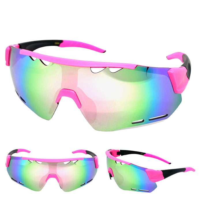 Oversized Sporty Wrap Around Style SUNGLASSES Large Hot Pink & Black Frame BP0201