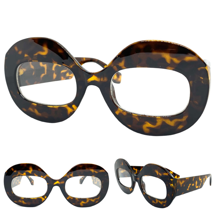 Oversized Vintage Retro Style Clear Lens EYEGLASSES Large Thick Round Tortoise Optical Frame - RX Capable M448