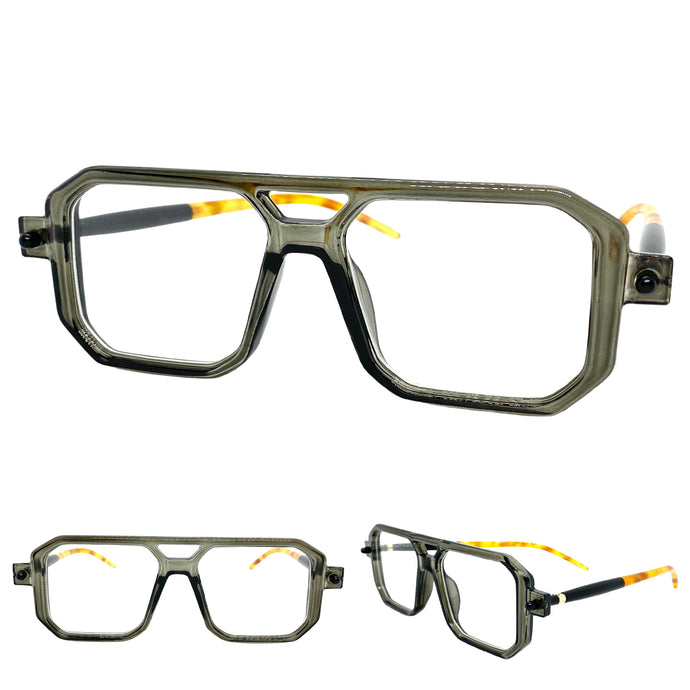 Classic Modern Retro Style Clear Lens EYEGLASSES Gray Optical Frame - RX Capable 68041