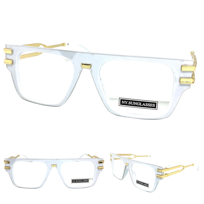 Classic Luxury Retro Hip Hop Style Clear Lens EYEGLASSES White & Gold Frame 2685