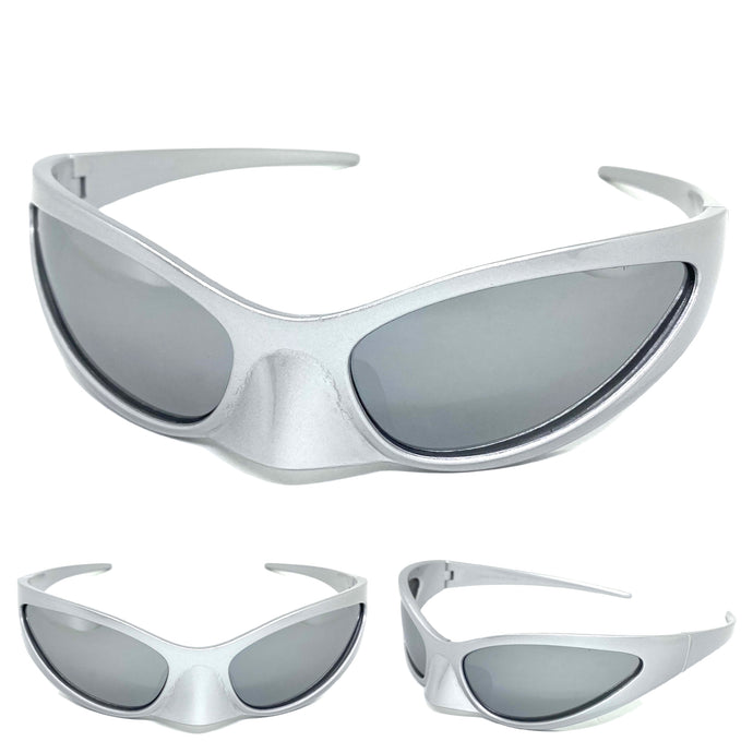 Classic Modern Retro Raver Party Bat SUNGLASSES Funky Silver Frame 80152