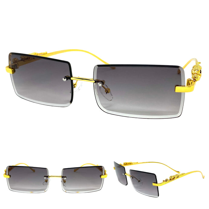 Classy Elegant Modern Contemporary Style SUNGLASSES Gold Rimless Frame 5150