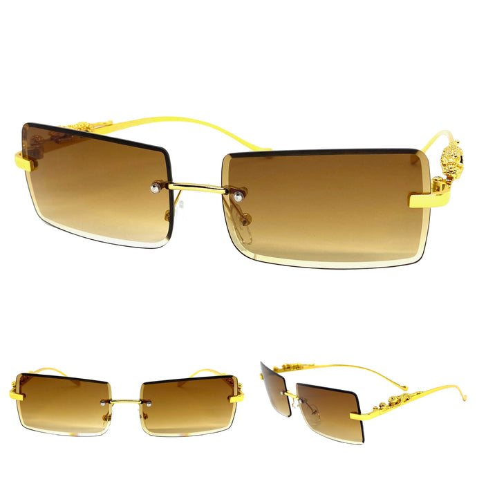 Classy Elegant Modern Contemporary Style SUNGLASSES Gold Rimless Frame 5150