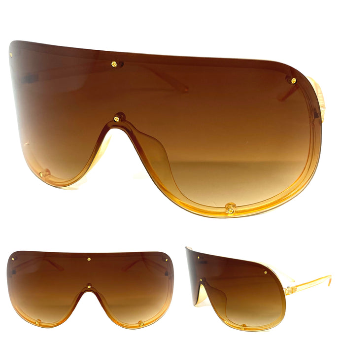 Oversized Modern Retro Shield Style SUNGLASSES Large Transparent Frame E1626
