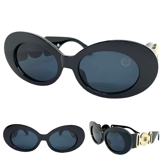 Oversized Exaggerated Retro Style SUNGLASSES Large Thick Black Oval Frame 4078