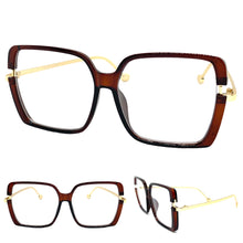 Classic Vintage Retro Style Clear Lens EYEGLASSES Square Brown & Gold Frame 89380