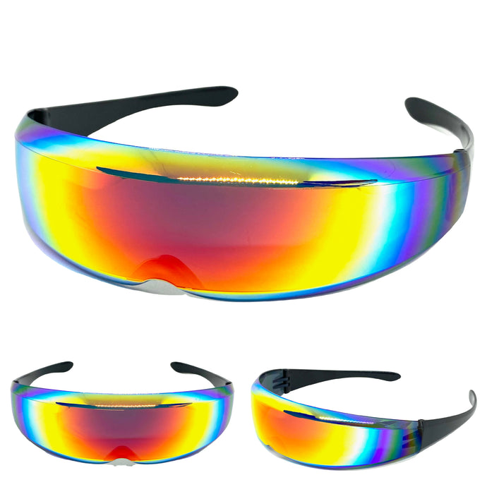 Space Futuristic Robotic Cyclops Shield Costume Party SUNGLASSES Gold Lens 30591