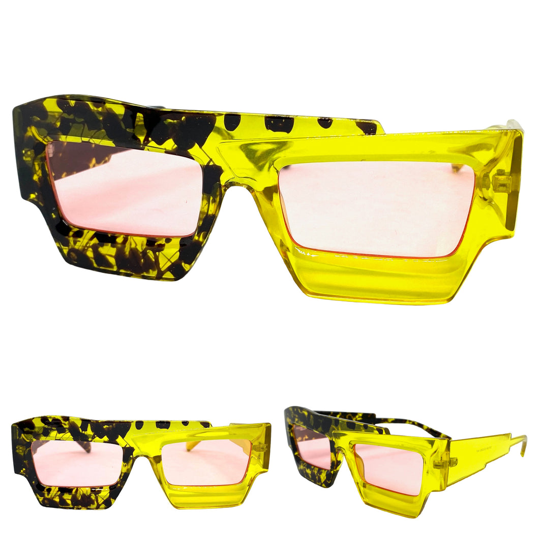 Classic Modern Retro Raver Party SUNGLASSES Funky Yellow Frame 2124