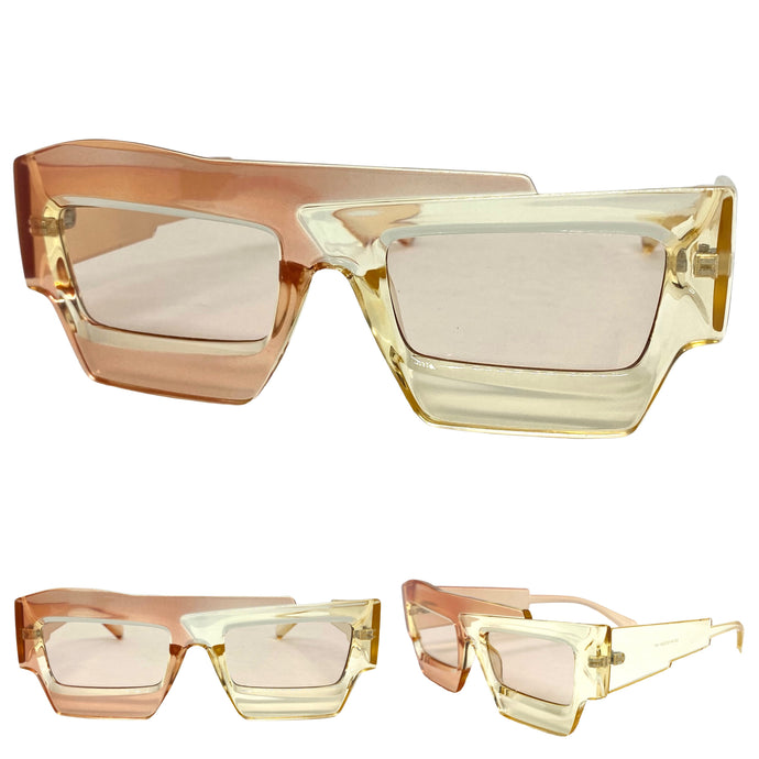 Classic Modern Retro Raver Party SUNGLASSES Funky Champagne Frame 2124