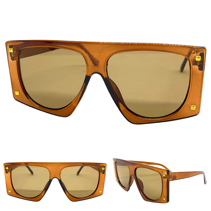 Oversized Modern Retro Style SUNGLASSES Large Brown Frame 8288