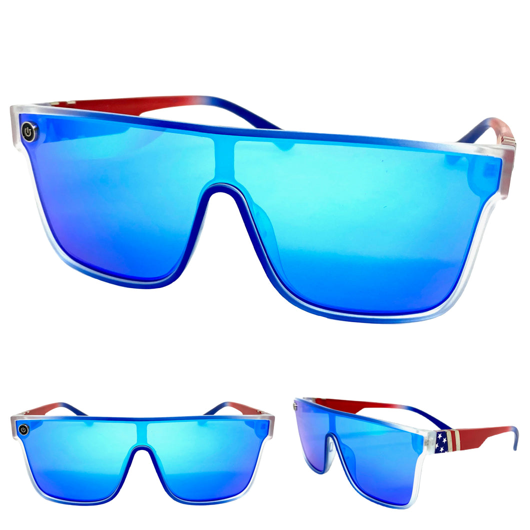 Classic Modern Retro Shield Style SUNGLASSES Patriotic USA Flag Frame 68009