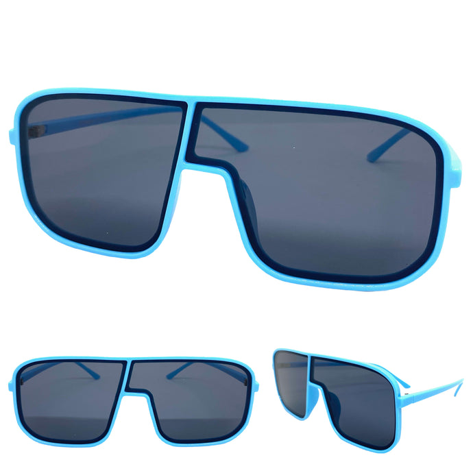 Oversized Modern Retro Shield Style SUNGLASSES Large Baby Blue Frame 58598