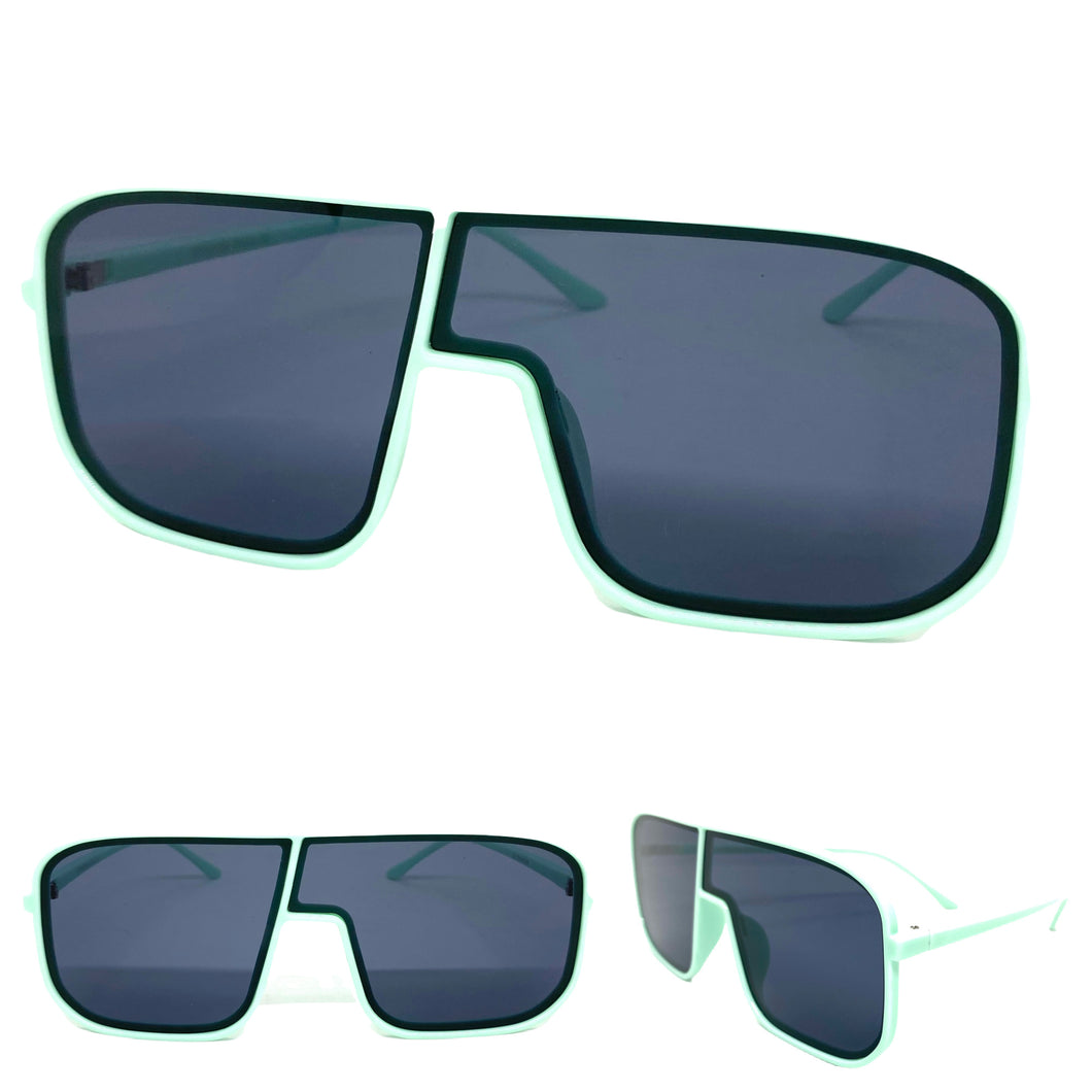 Oversized Modern Retro Shield Style SUNGLASSES Large Seafoam Green Frame 58598