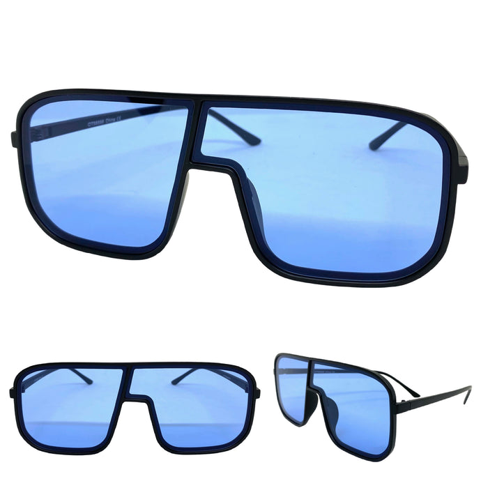 Oversized Modern Retro Shield Style SUNGLASSES Large Black Frame 58598
