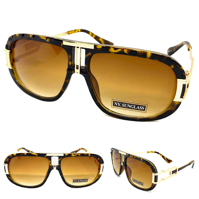 Men's Classic Vintage Retro Hip Hop Style SUNGLASSES Tortoise & Gold Frame 8266