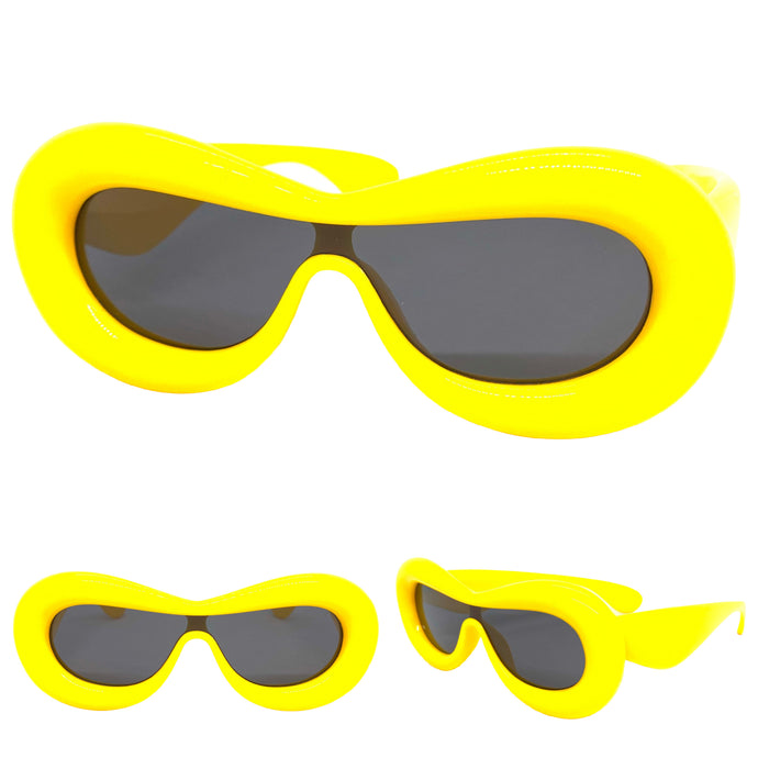 Oversized Exaggerated Modern Retro Style SUNGLASSES Funky Thick Yellow Frame 80488