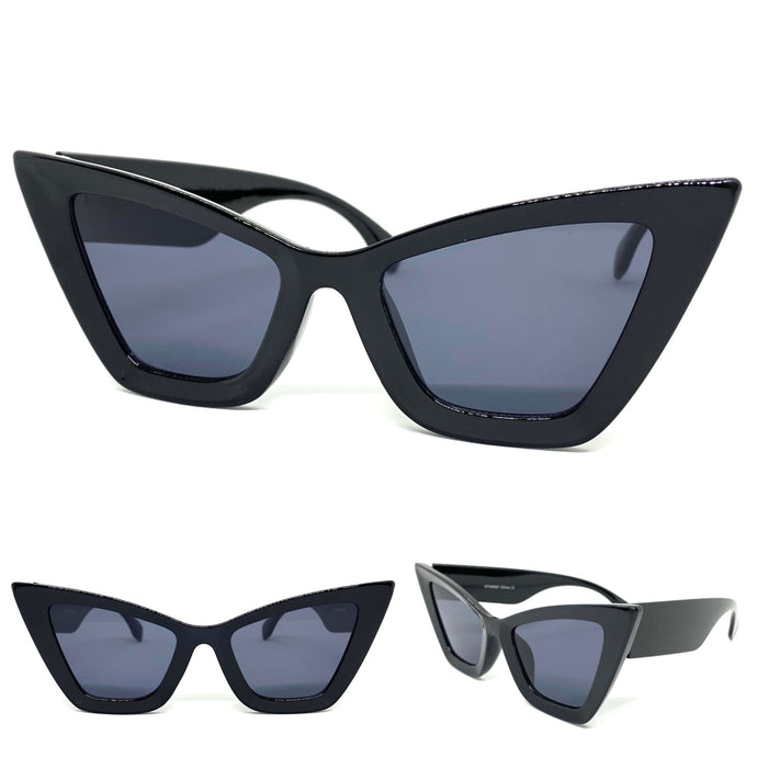 Oversized Vintage Retro Cat Eye Style SUNGLASSES Black Frame 48922