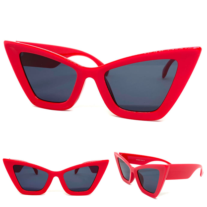 Oversized Vintage Retro Cat Eye Style SUNGLASSES Red Frame 48922